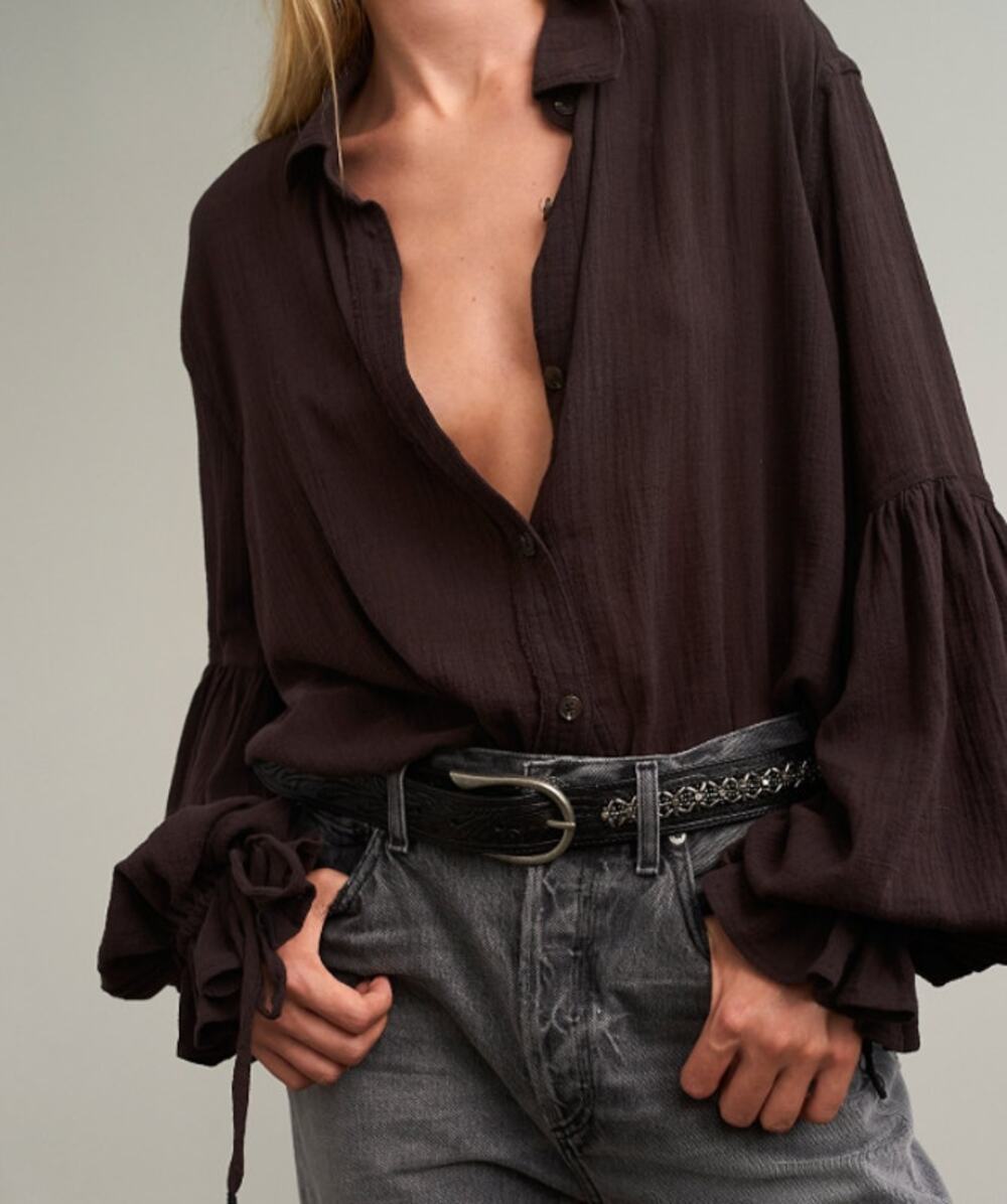 We the Free Call you Mine Gauzy Cotton Tie Wrist Balloon Sleeve Blouse Small